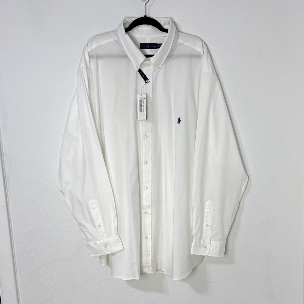 New Ralph Lauren Mens White Button Down Shirt 4XB Business Office Career Classic